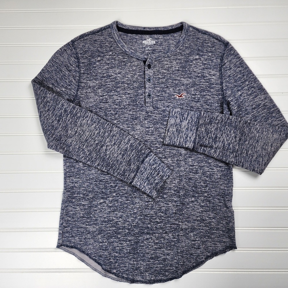 Hollister Men's Henley Long Sleeve Shirt Size Small Blue Casual Mens Shirt